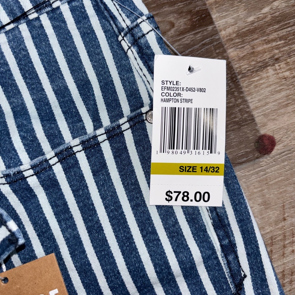 Kensie Blue & White Vertical Stripe Straight Jeans - Picture 4 of 5